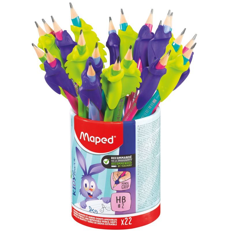 3154148535034-MAPED - Pot de 22 Crayons graphite + guide doigts BLACK'PEPS KIDY LEARN triangulaire HB - embout gomme -41% matière recyclée ---0