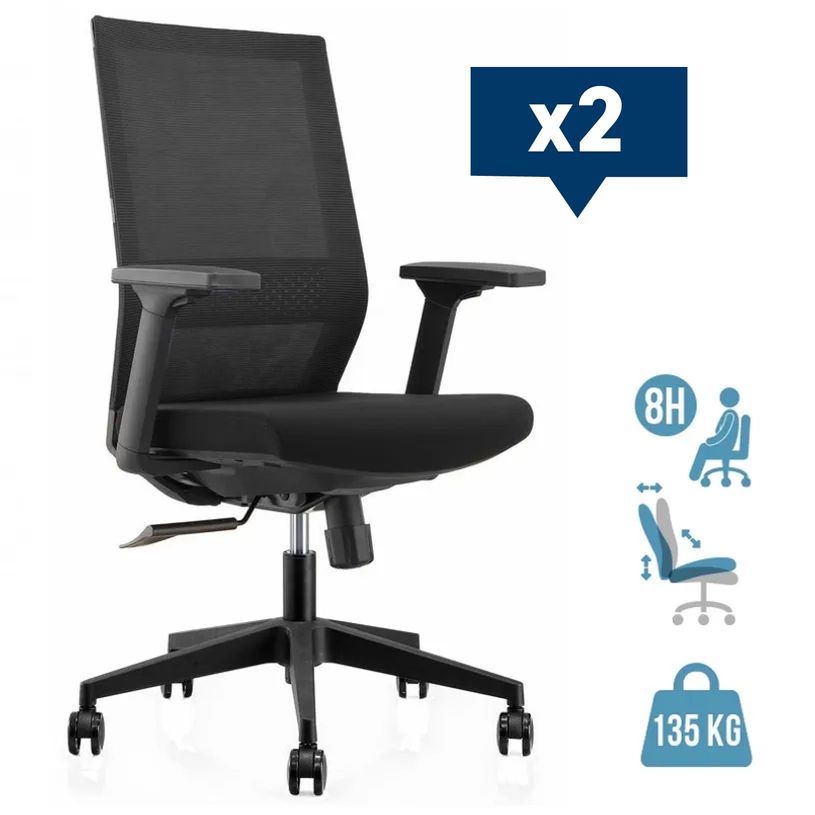 -Lot de 2 fauteuils de bureau MAX - accoudoirs réglables - noir--0