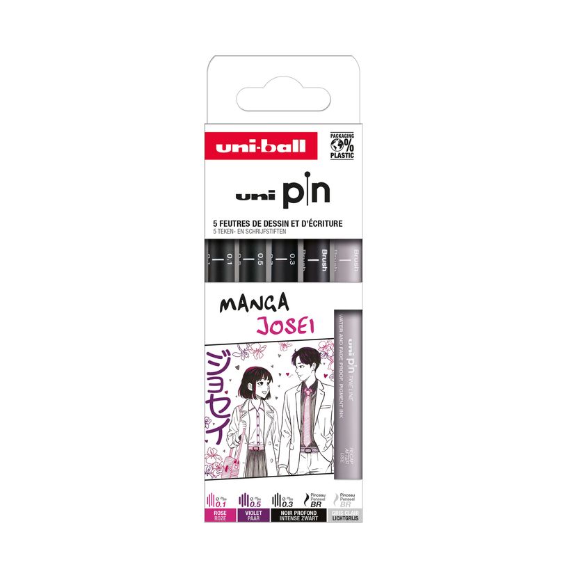 3296280051253-Uni-Ball - Feutres d’écriture PIN - thème Manga Josei - pointes assorties - lot de 5--0