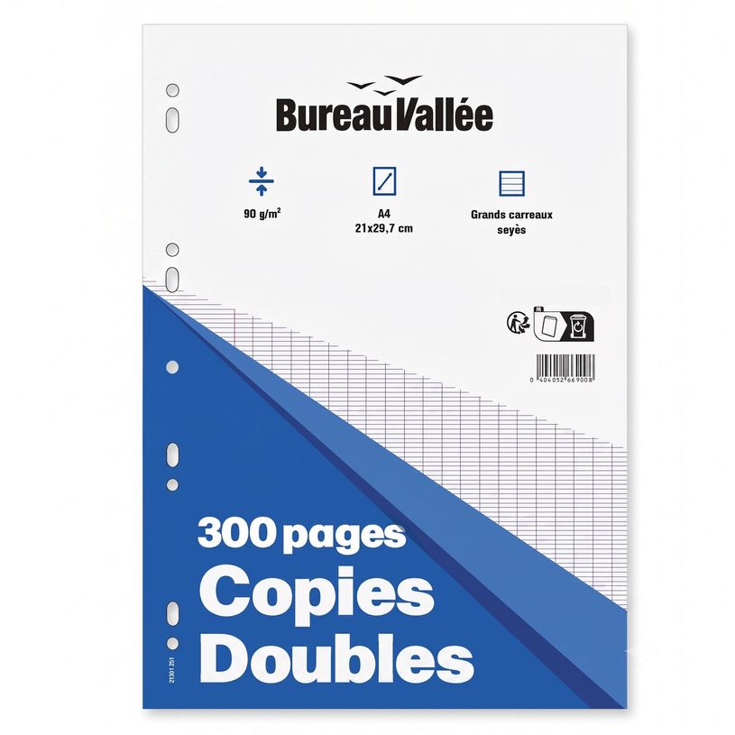 -Copies Doubles - 300 pages - A4 - Grands carreaux - Perforées - Bureau Vallée--0