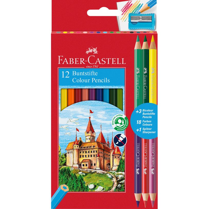7891360595540-Faber-Castell Classic Colour – Set de 15 Crayons de Couleur dont 3 à Double Pointe--0