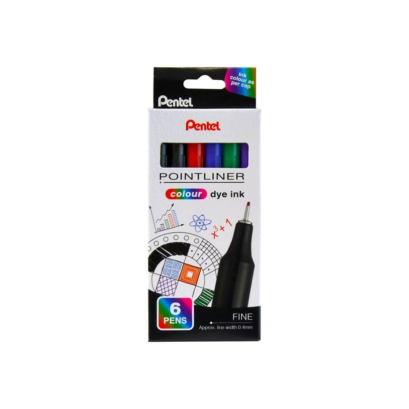 884851108340-Pentel - Pointliner Colour - 6 feutres technique assortis - noir, rouge, bleu, vert, violet - 0-P_405266745_1-0