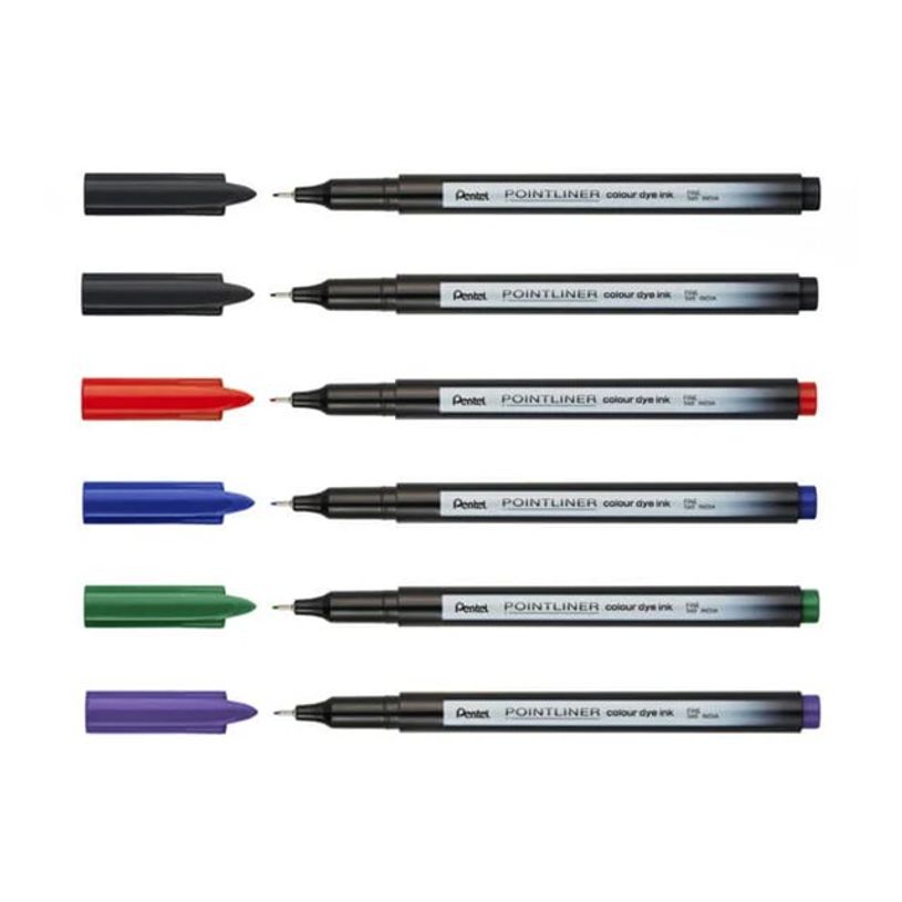 884851108340-Pentel - Pointliner Colour - 6 feutres technique assortis - noir, rouge, bleu, vert, violet - 0-P_405266745_5-3