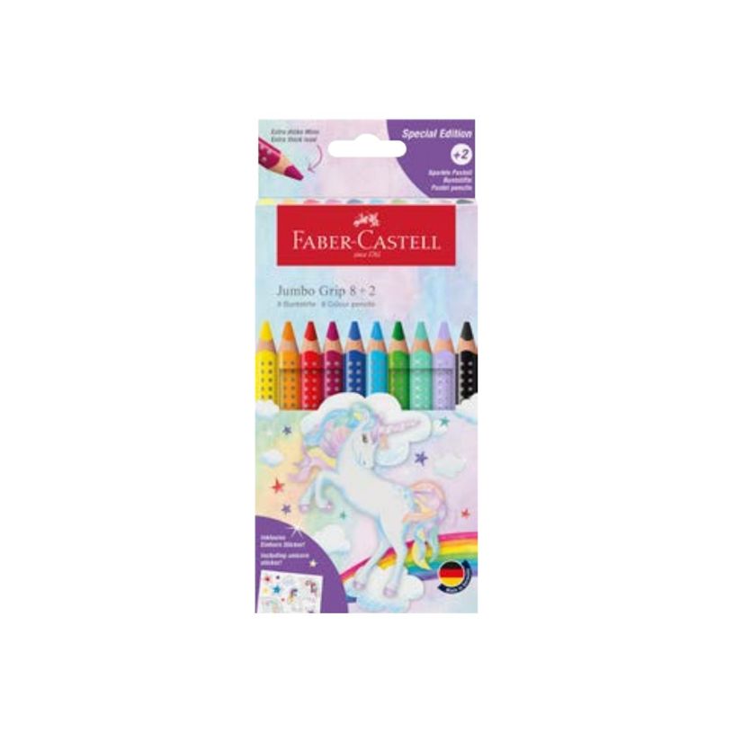 4005401109235-Faber-Castell Jumbo GRIP Licorne – Set 10 Crayons de Couleur Jumbo – Mine Non Permanen-P_405266928_1-0