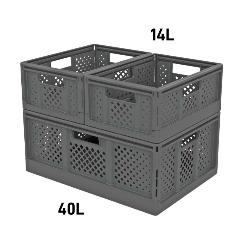 3234530015334-Sundis Fold'n store - Casier pliant M - 14L - L27,3xH16,6xP38,6 cm - gris --4