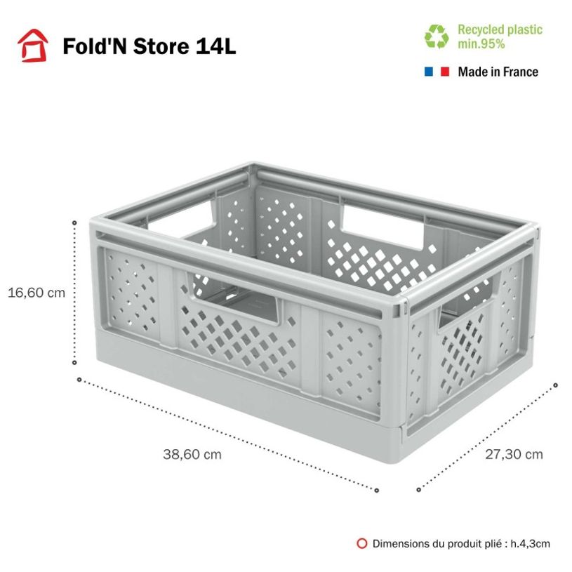 3234530016171-Sundis Fold'n store - Casier pliant M - 14L - L27,3xH16,6xP38,6 cm - blanc cassé --1