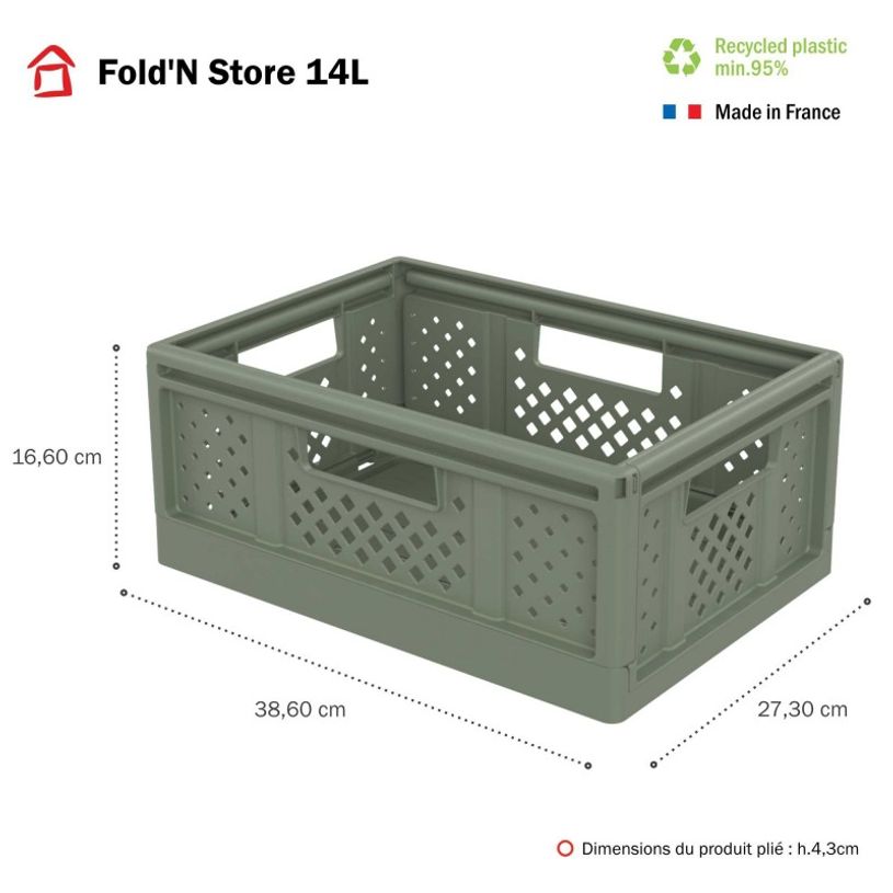 3234530016188-Sundis Fold'n store - Casier pliant M - 14L - L27,3xH16,6xP38,6 cm - vert --1