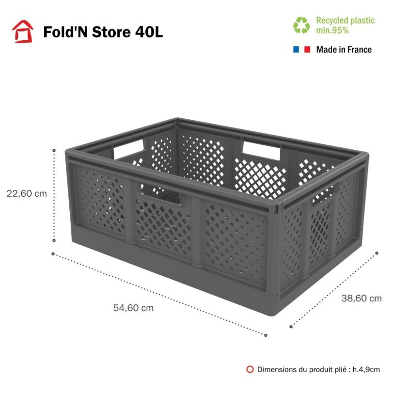 3234530015341-Sundis Fold'n store - Casier pliant L - 40L - L54,6xH22,6xP38,6 cm - gris --1