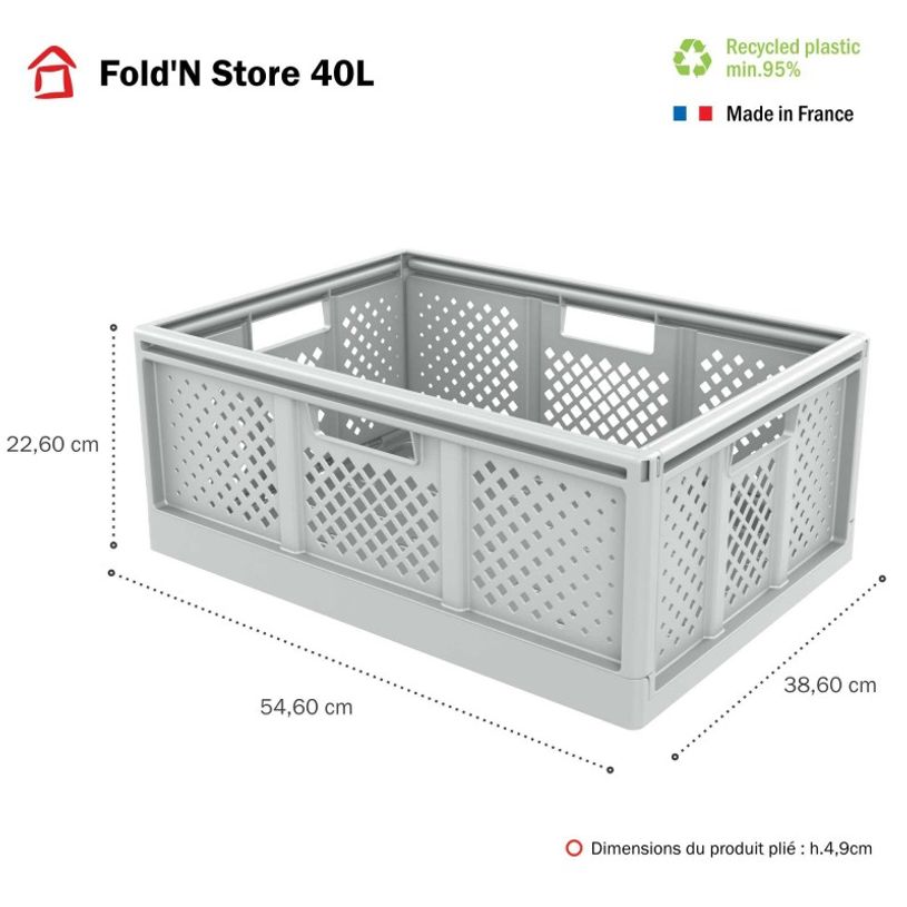 3234530016195-Sundis Fold'n store - Casier pliant L - 40L - L54,6xH22,6xP38,6 cm - blanc cassé--1