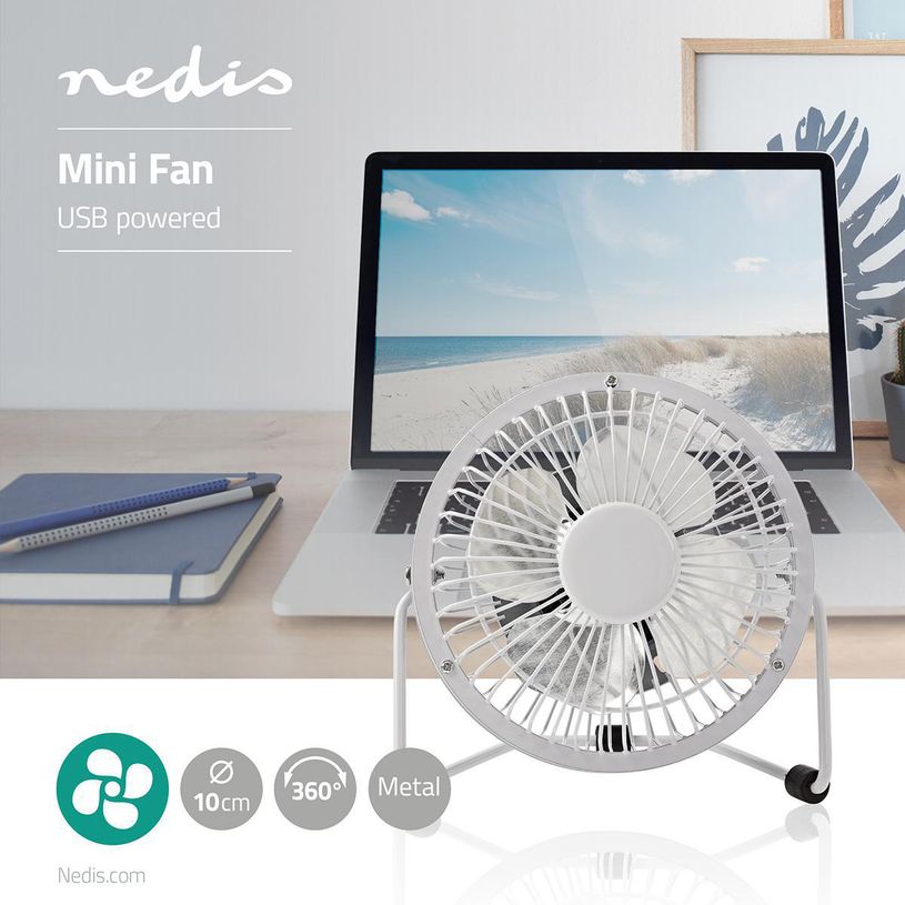 5412810291090-Nedis - Mini ventilateur de table - 10 cm - 1 vitesse - alimentation USB - blanc--5