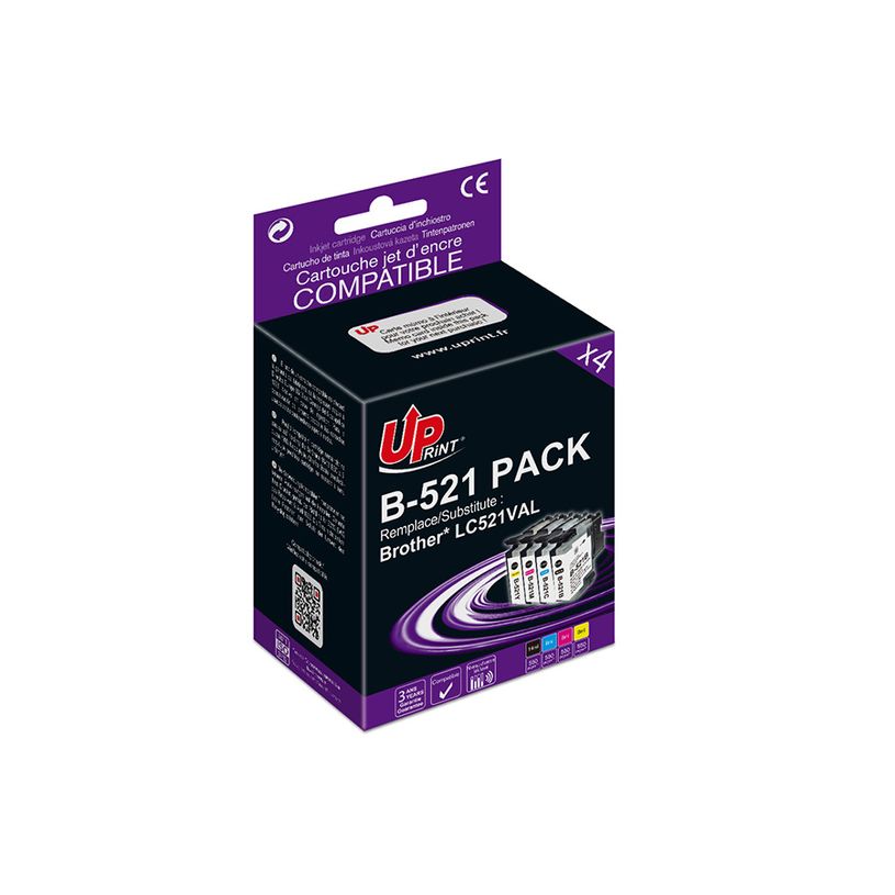 3584770703646-Cartouche compatible Brother LC521 - noir, cyan, magenta, jaune - Uprint--0