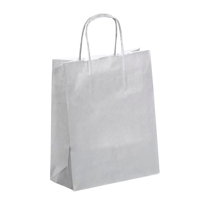 3135250988857-50 Sacs cadeau kraft - poignées torsadées - 18 cm x 8 cm x 24 cm - argent--0