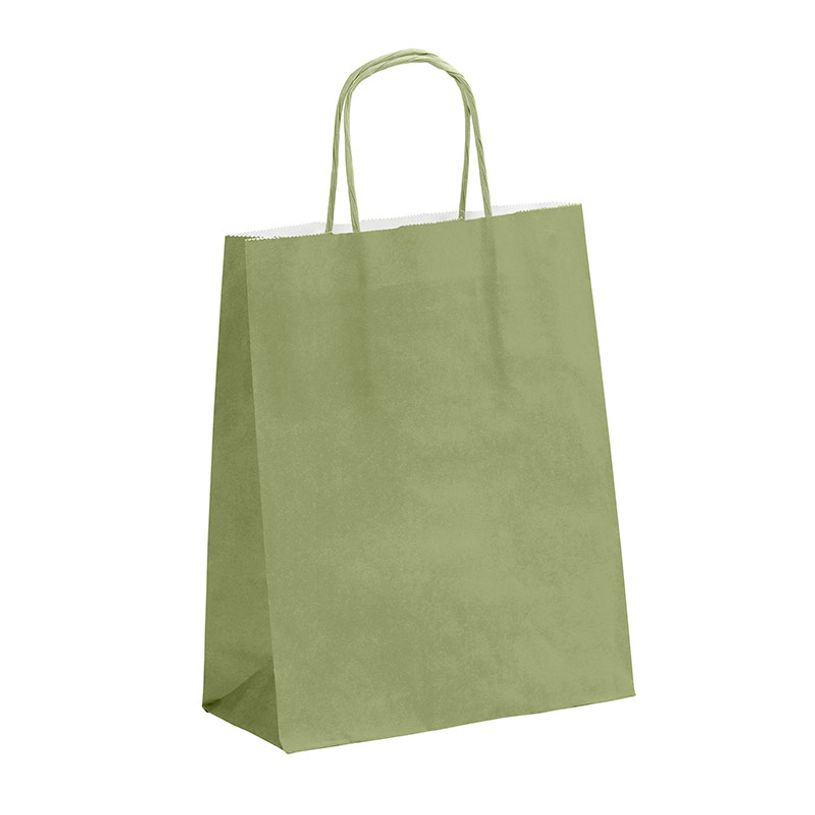 3135250900842-50 Sacs cadeau kraft - poignées torsadées - 18 cm x 8 cm x 24 cm - vert amande--0