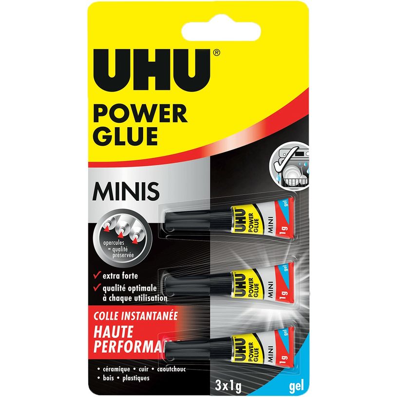 4026700341904-UHU – Colle Power Glue Minis Gel – Lot de 3 Tubes 1 g--0