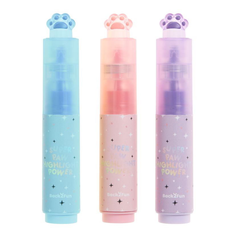 8422593121726-Blister de 3 surligneurs aux couleurs pastel assorties Pattes de chat Back2Fun--0