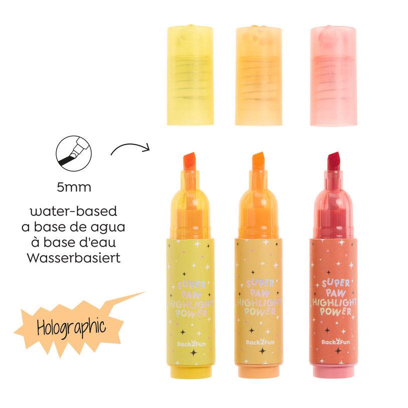 8422593121733-Blister de 3 surligneurs aux couleurs brillantes assorties Pattes de chat Back2Fun--2