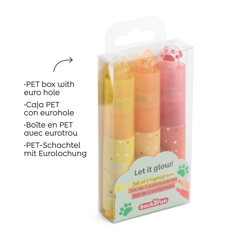 8422593121733-Blister de 3 surligneurs aux couleurs brillantes assorties Pattes de chat Back2Fun--4