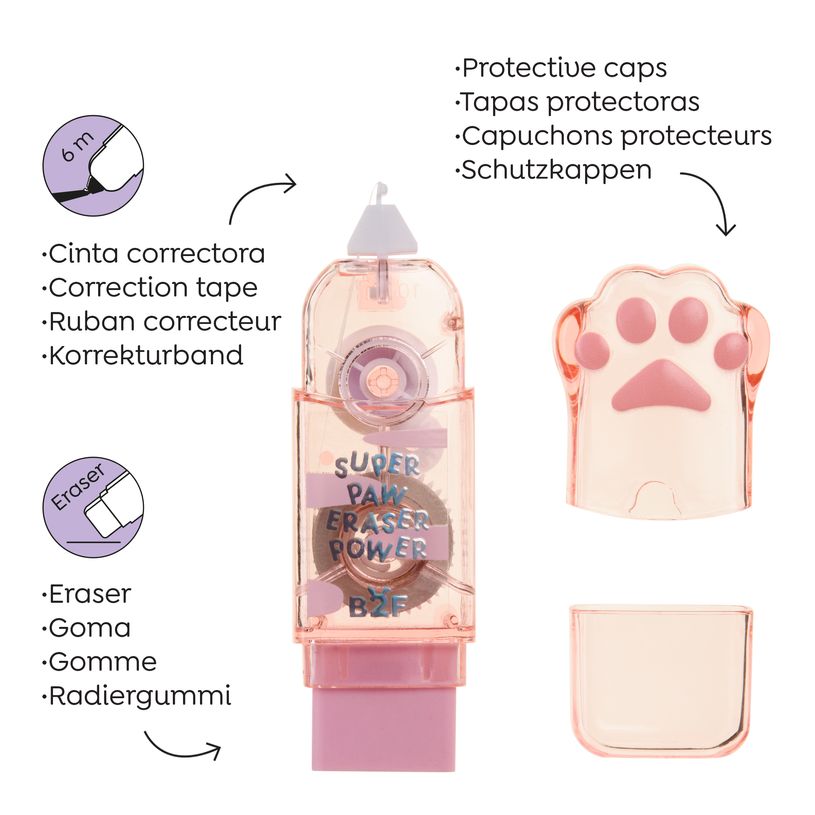 8422593133286-Correcteur - gommes Pattes de chat rose Back2Fun--2