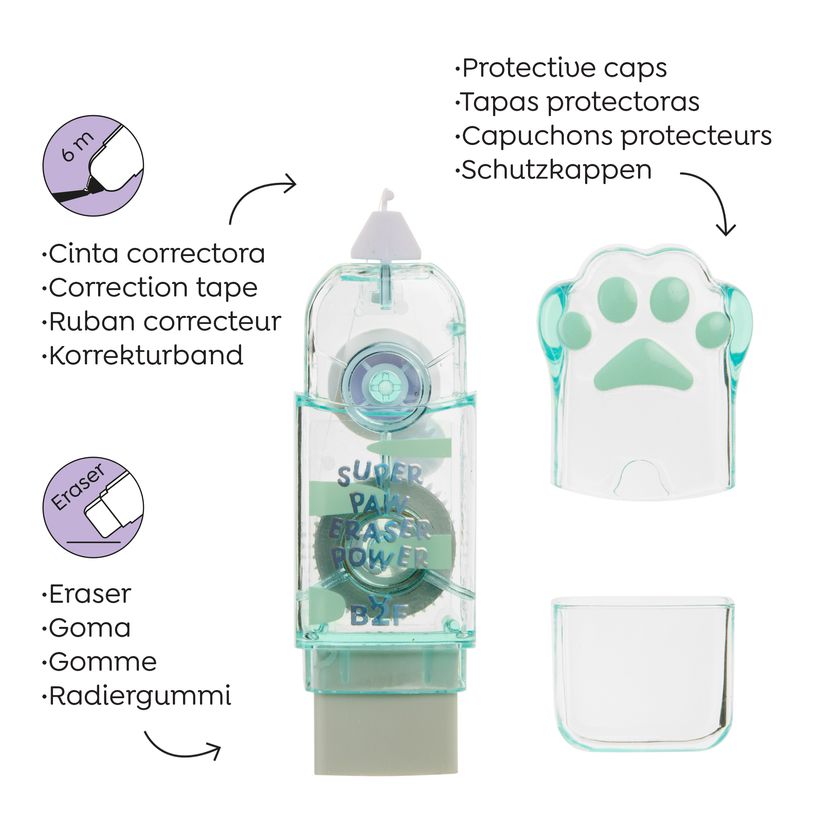 8422593133293-Correcteur - gommes Pattes de chat vert Back2Fun--2