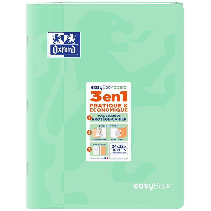 3020120296791-Oxford EasyBook Pastel – Cahier 24 × 32 cm – 96 pages – grands carreaux (Seyès) – vert--0