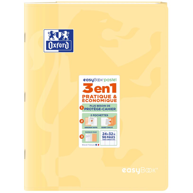 3020120296838-Oxford EasyBook Pastel – Cahier 24 × 32 cm – 96 pages – grands carreaux (Seyès) – jaune--0