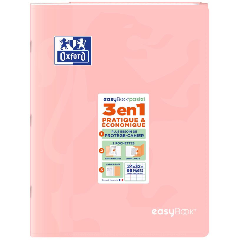 3020120296876-Oxford EasyBook Pastel – Cahier 24 × 32 cm – 96 pages – grands carreaux (Seyès) – rose--0