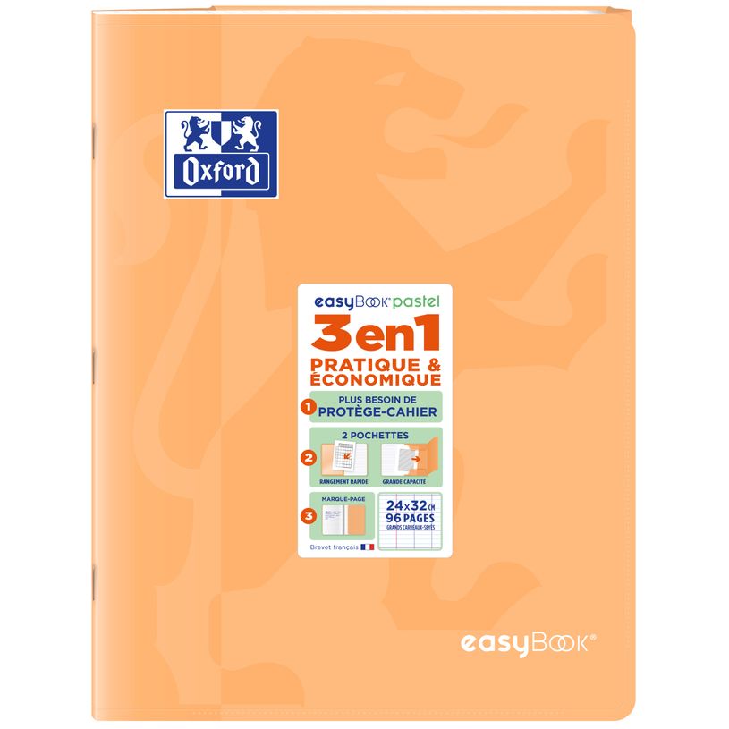 3020120296913-Oxford EasyBook Pastel – Cahier 24 × 32 cm – 96 pages – grands carreaux (Seyès) – orange--0