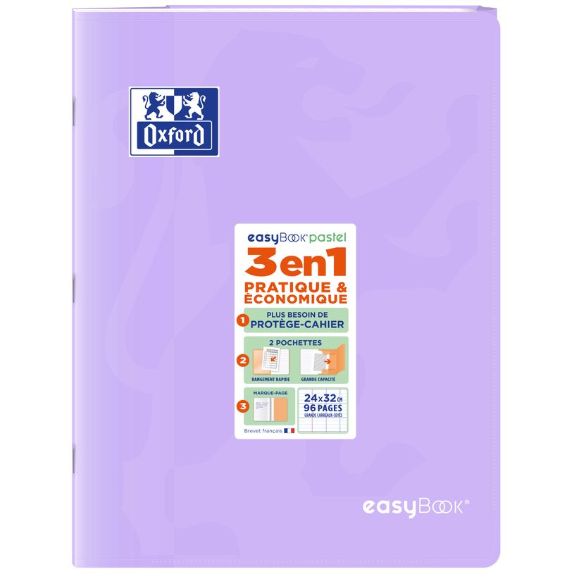 3020120296951-Oxford EasyBook Pastel – Cahier 24 × 32 cm – 96 pages – grands carreaux (Seyès) – violet--0