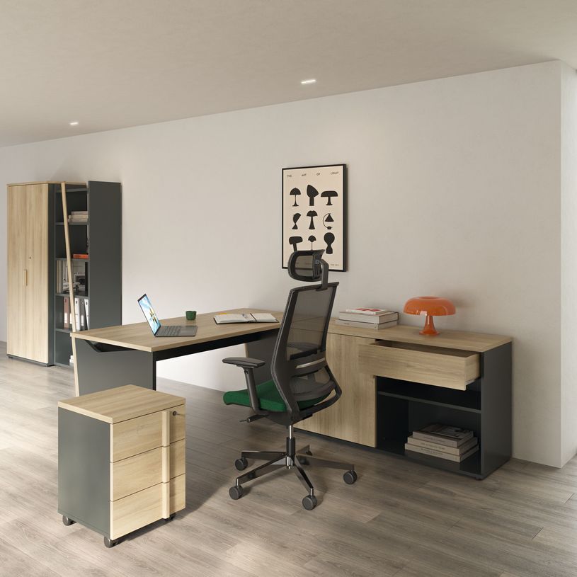 3483601391512-Bureau ITALIC - L160 - Imitation chêne du bocage/anthracite--4