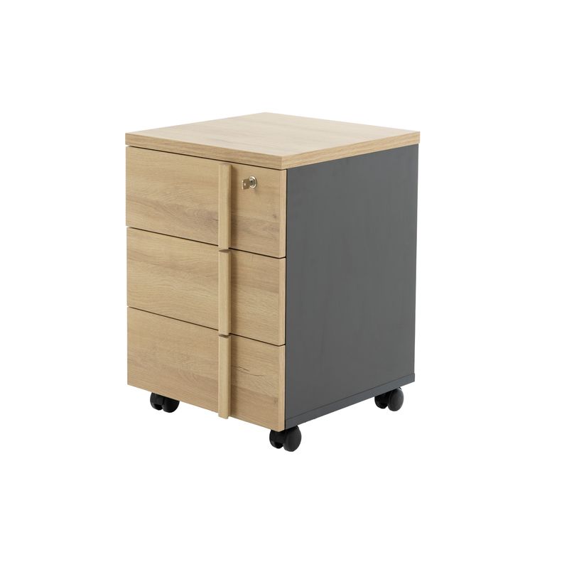 3483601391543-Caisson mobile ITALIC - 3 tiroirs - Corps anthracite - Dessus et tiroirs imitation Chêne chêne du boc--2