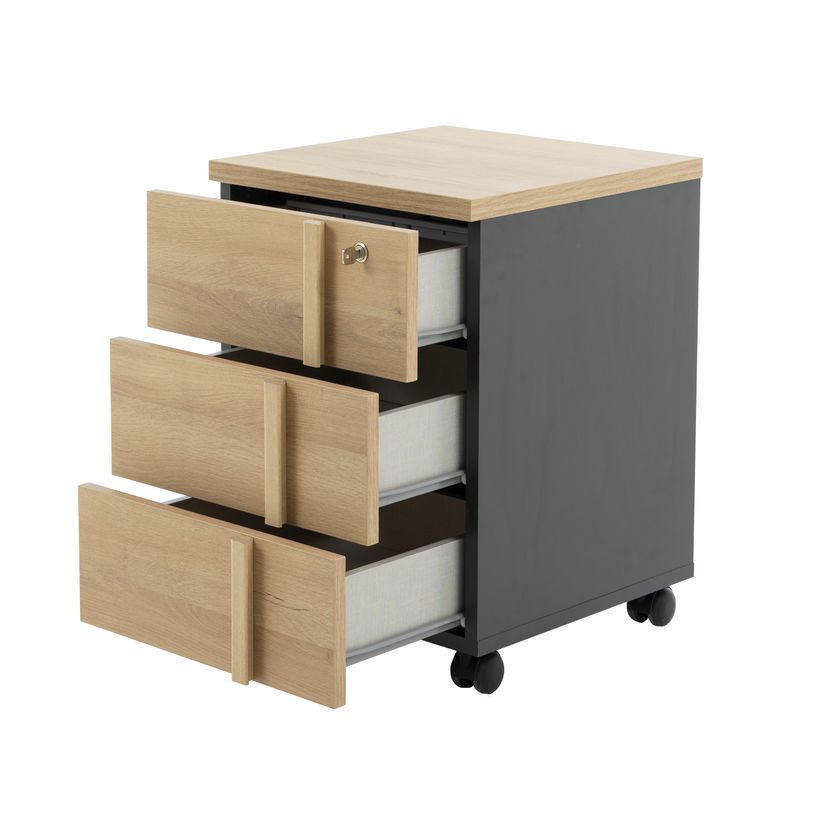 3483601391543-Caisson mobile ITALIC - 3 tiroirs - Corps anthracite - Dessus et tiroirs imitation Chêne chêne du boc--3