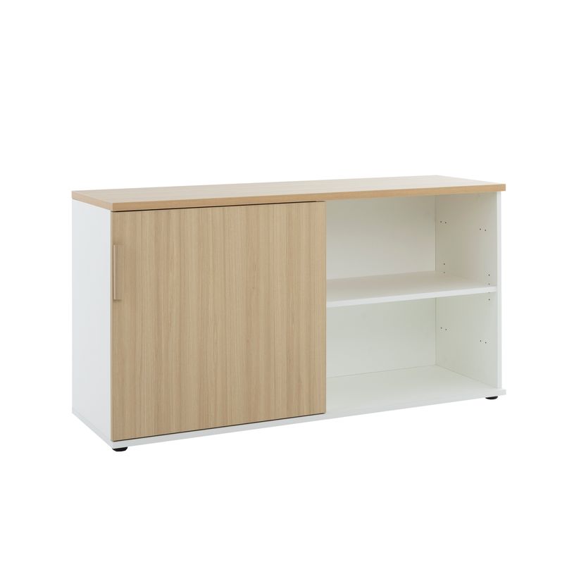 3483601390584-Crédence ITALIC - 1 porte et 1 tiroir - blanc et imitation chêne--2