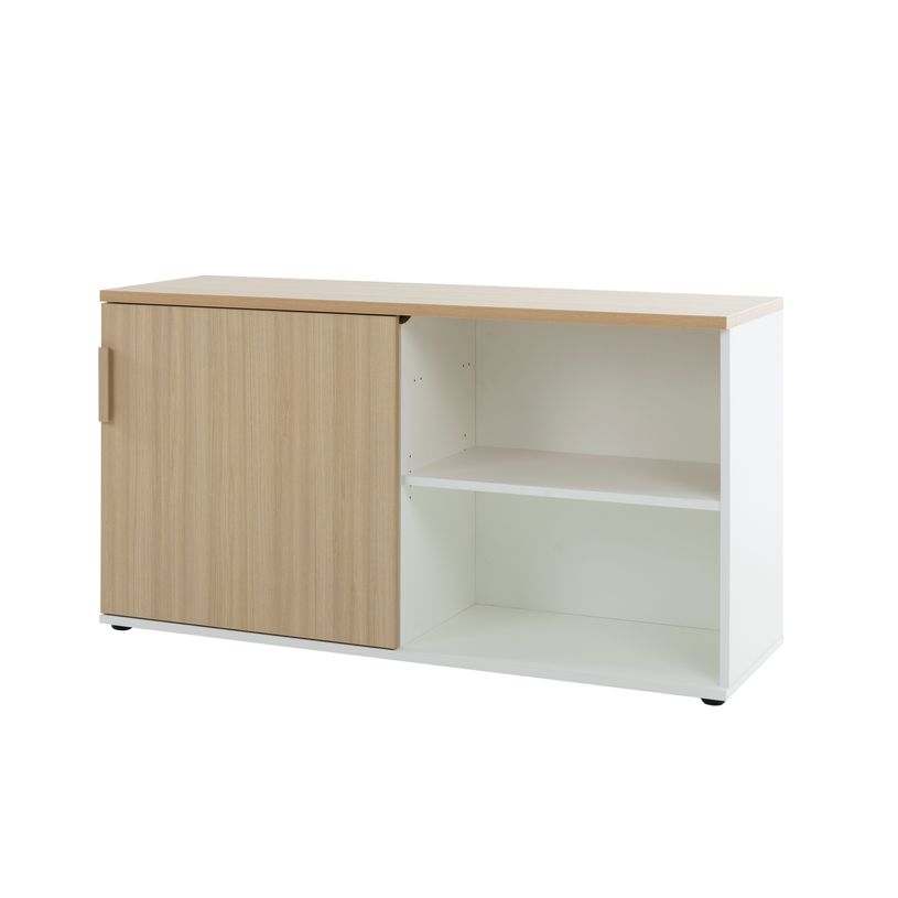 3483601390584-Crédence ITALIC - 1 porte et 1 tiroir - blanc et imitation chêne--3