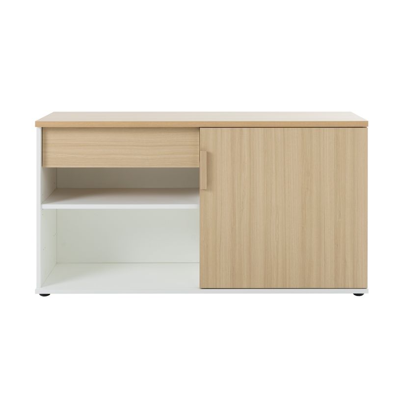 3483601390584-Crédence ITALIC - 1 porte et 1 tiroir - blanc et imitation chêne--4