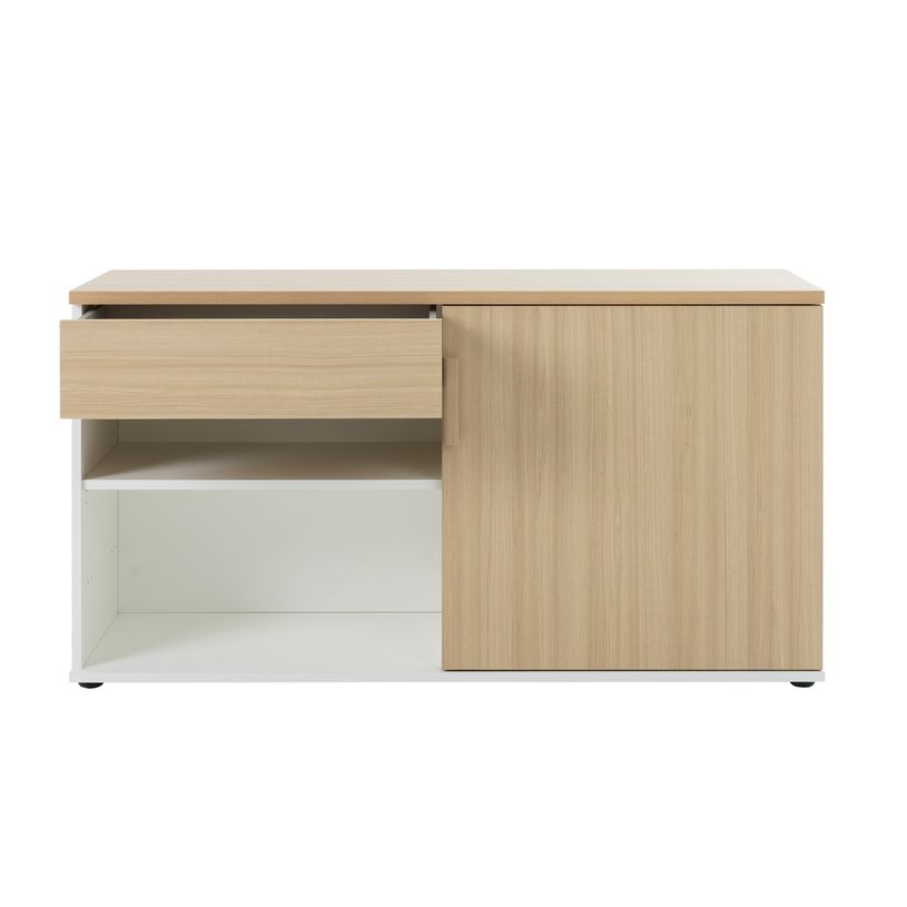 3483601390584-Crédence ITALIC - 1 porte et 1 tiroir - blanc et imitation chêne--5