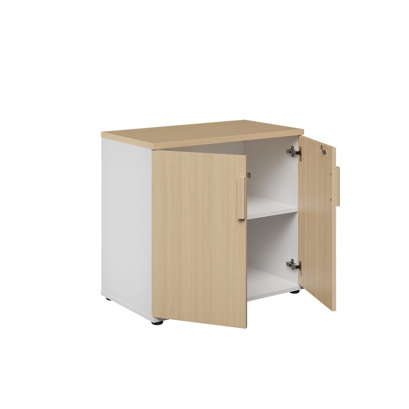 3483601390577-Armoire basse ITALIC - H75 x L80 x P45 - 2 portes - Corps blanc - Dessus et portes imitation Chêne--3