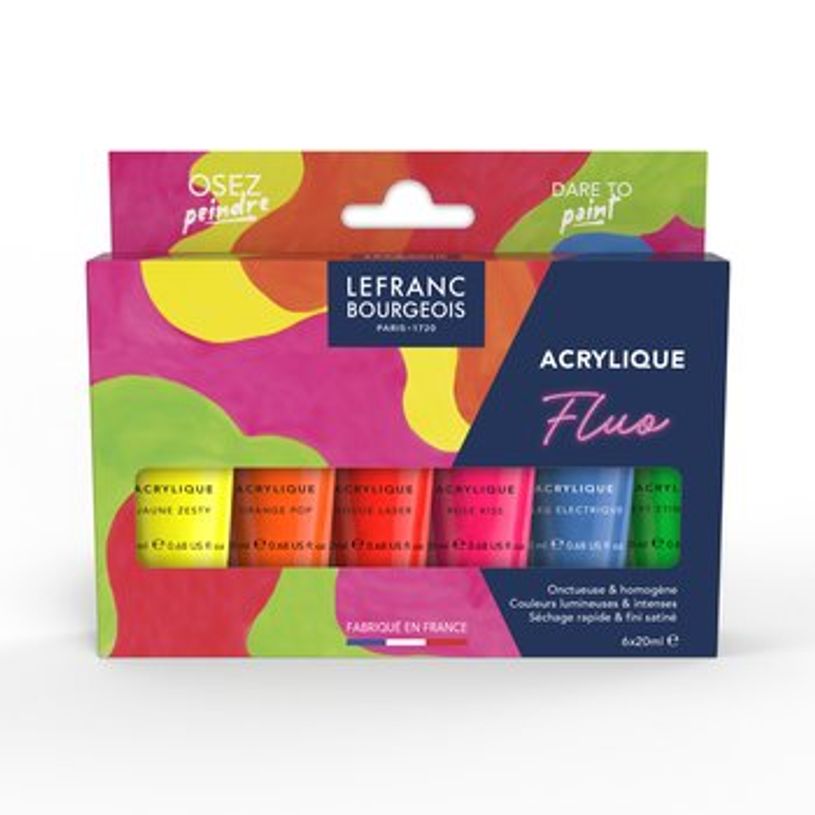 3013643021292-Lefranc Bourgeois – Peinture Acrylique Fine – Set 6×20 ml – Fluo--0