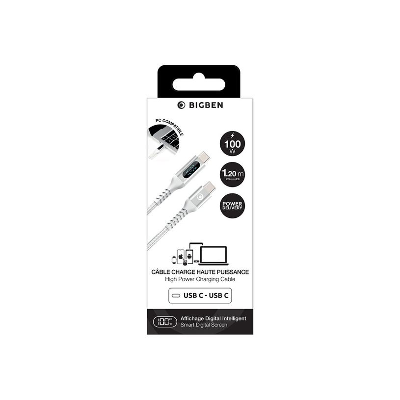 3571211551829-Bigben Connected - Câble USB-C vers USB-C - Tissé avec écran - 1.2m - Blanc-P_405268136_1-7
