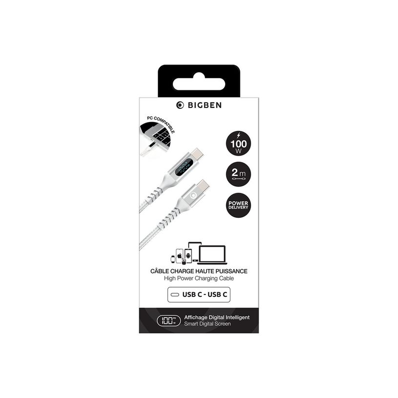 3571211551836-Bigben Connected - Câble USB-C vers USB-C - Tissé avec écran - 2m - Blanc-P_405268137_2-9