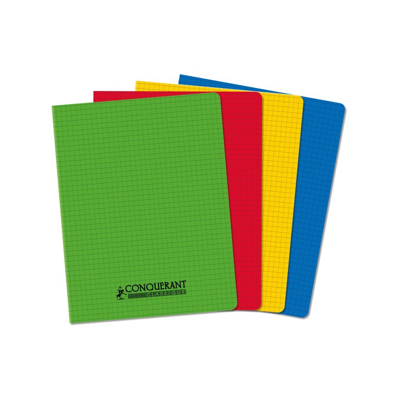 3020120259581-Conquérant Classique - Cahier Polypro - 17x22 -48 pages - petits carreaux - Assortis--0