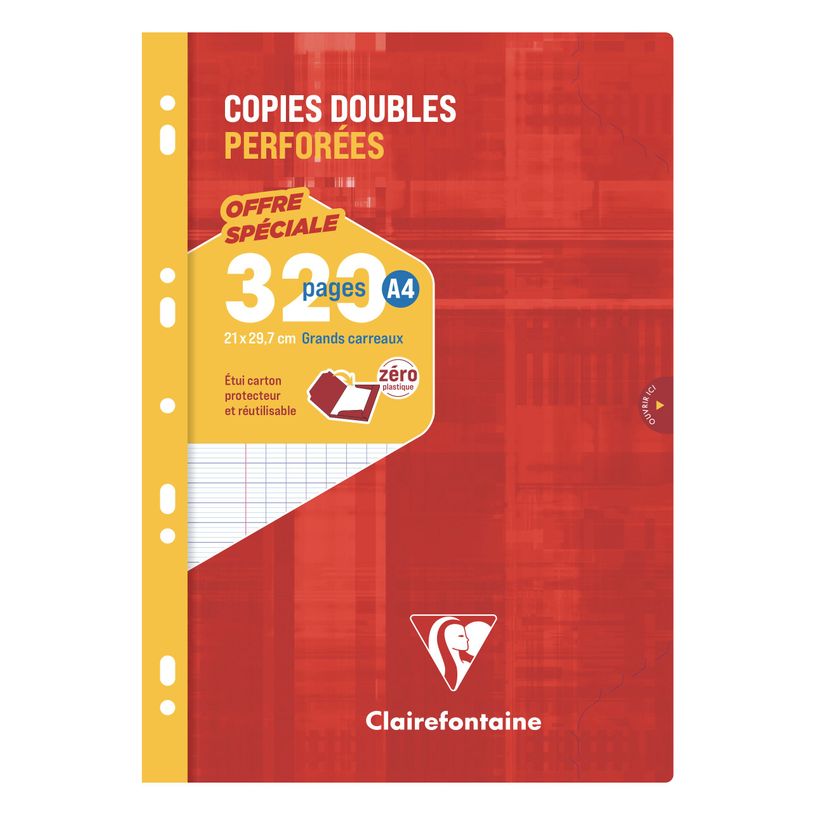 3329680144215-Clairefontaine - copies doubles - 320 pages - A4 - perforés - grands carreaux (Seyes)--0