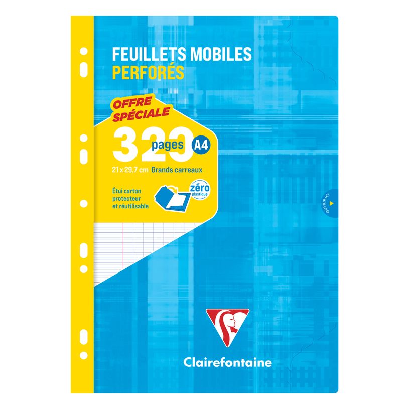 3329680177619-Clairefontaine - Feuillet mobiles A4 - 320 pages - perforés - grands carreaux (Seyes) - 90g--0