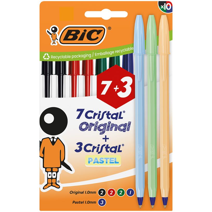 3086124172844-BIC – 10 stylos bille Cristal Original & Pastel – Pointe 1 mm--0