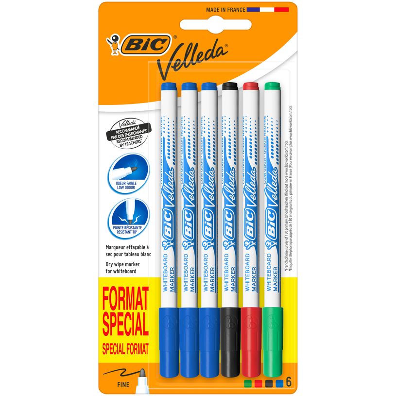 3086124172813-BIC – 6 feutres effaçables Velleda – 3 bleus, 1 noir, 1 rouge, 1 vert--0