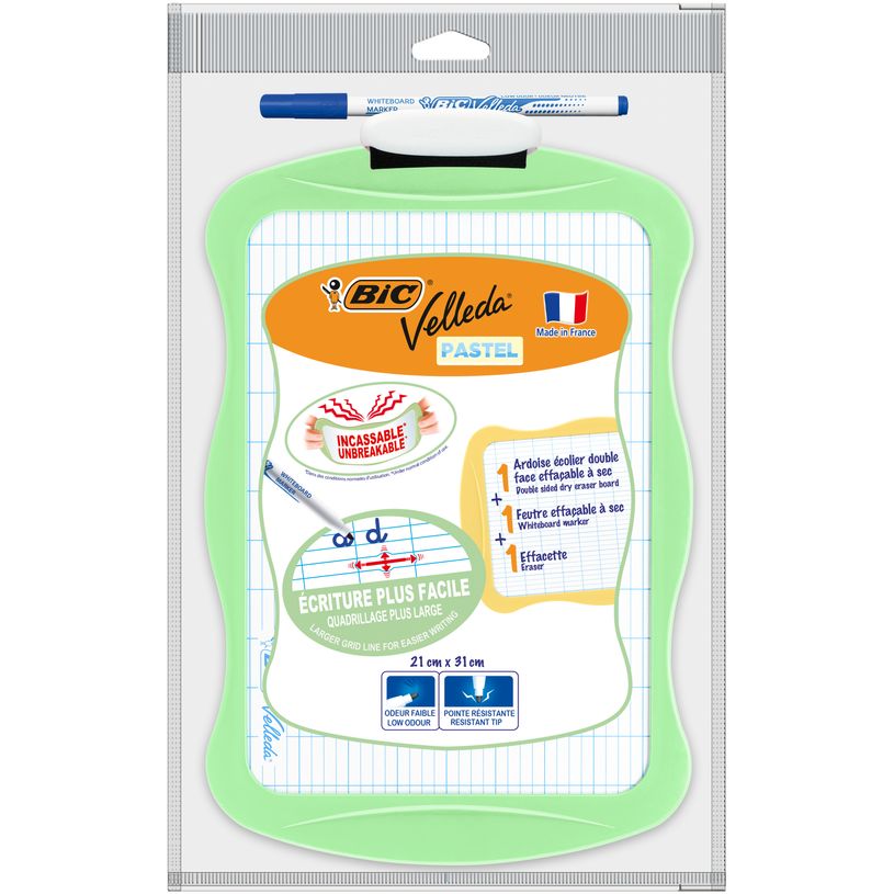 3086124168922-Bic - Ardoise Velleda - Pastel 21×31 cm avec Feutre Effaçable Bleu et Effacette--0