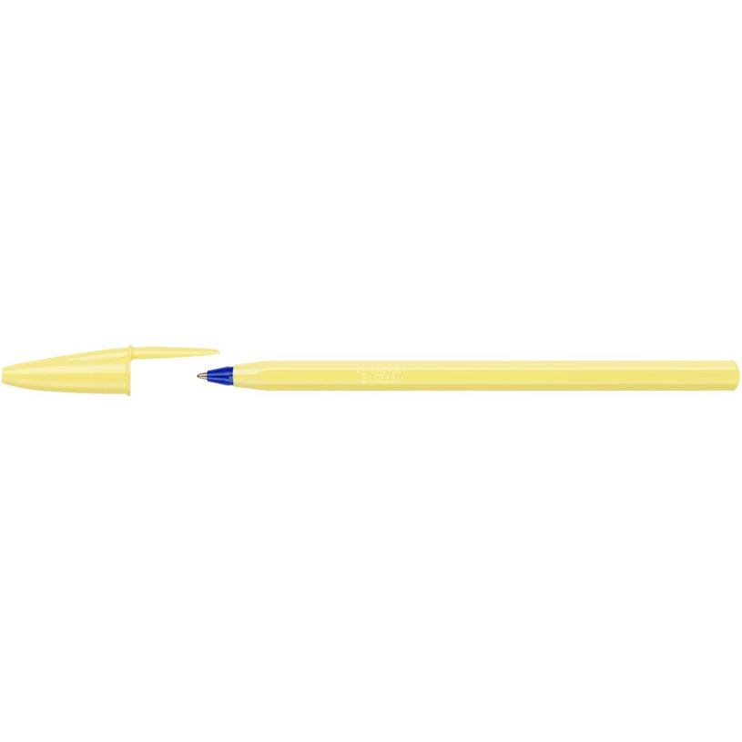 3086124135481-BIC - Stylo Bille - Cristal Pastel - Corps Jaune - Encre Bleue - Moyenne--0