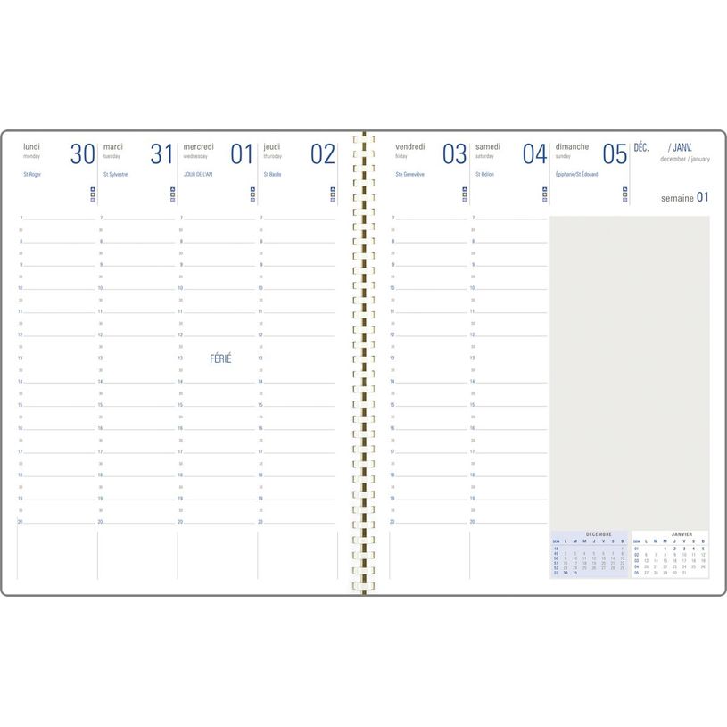 3664447235196-Recharge agenda spiralé - 1 semaine sur 2 pages - 21 x 27 cm - grille contemporaine - Oberthur--0