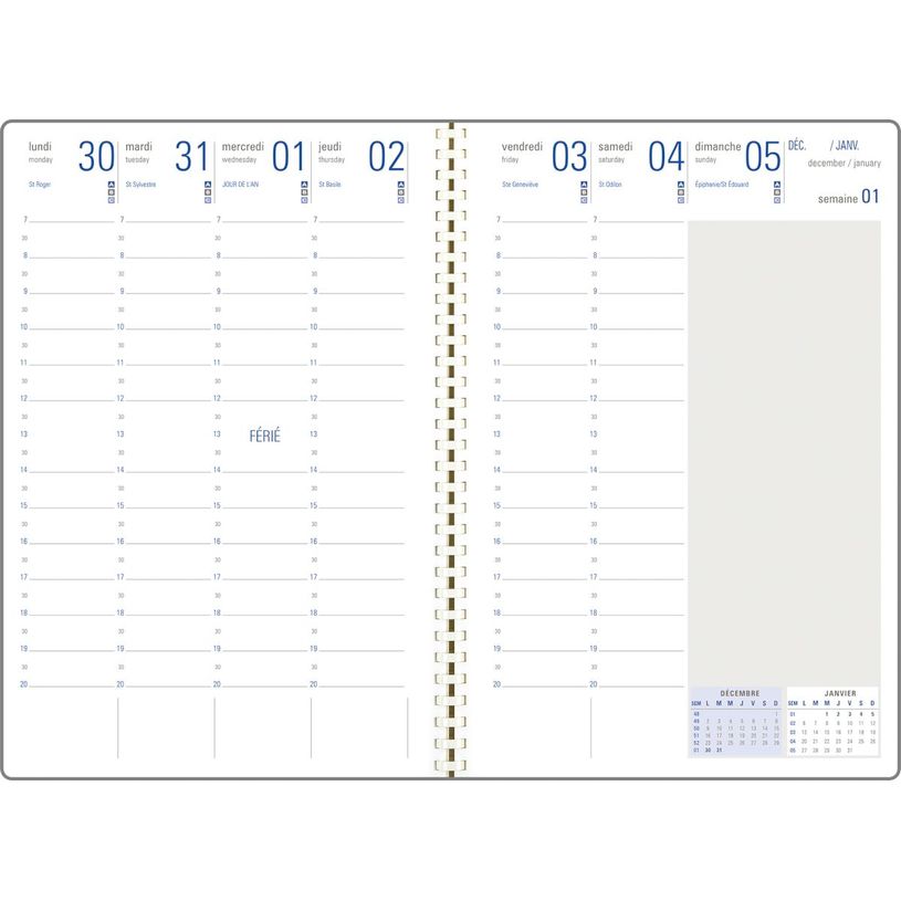 3664447235202-Recharge agenda spiralé - 1 semaine sur 2 pages - 16 x 23,5 cm - grille contemporaine - Oberthur--0