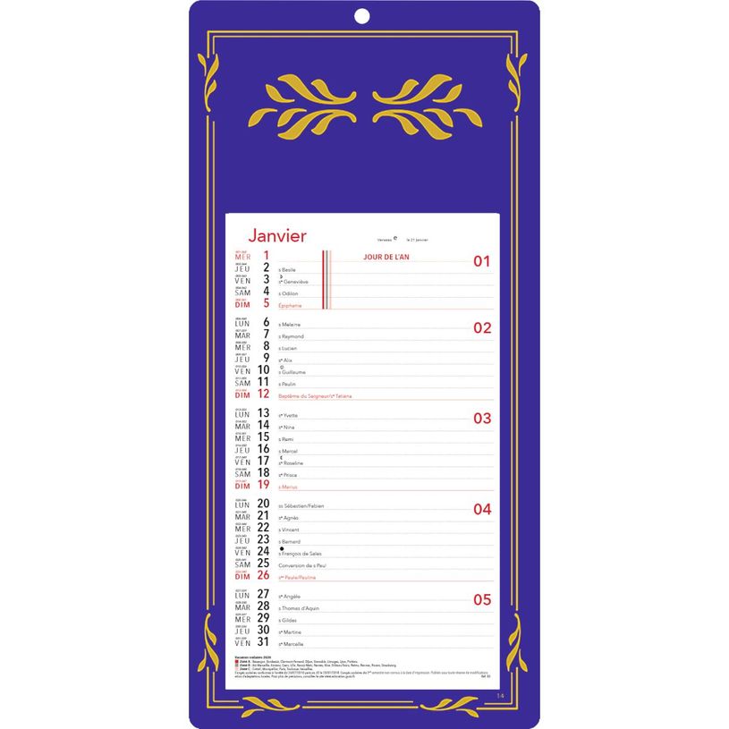 3664447230146-Plaque Skytos - mensuel 12 feuillets - 33,3 x 16 cm - 3 couleurs assorties - Oberthur--1