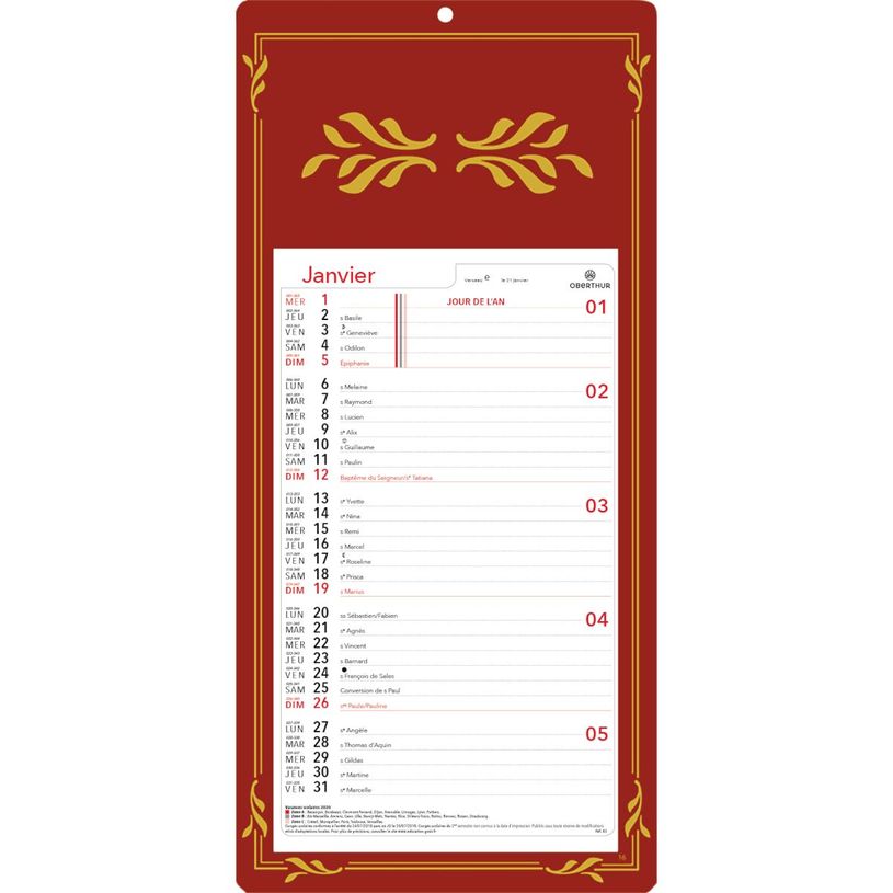 3664447231518-Plaque Skytos - mensuel 12 feuillets - 41,5 x 20 cm - 3 couleurs assorties - Oberthur--2